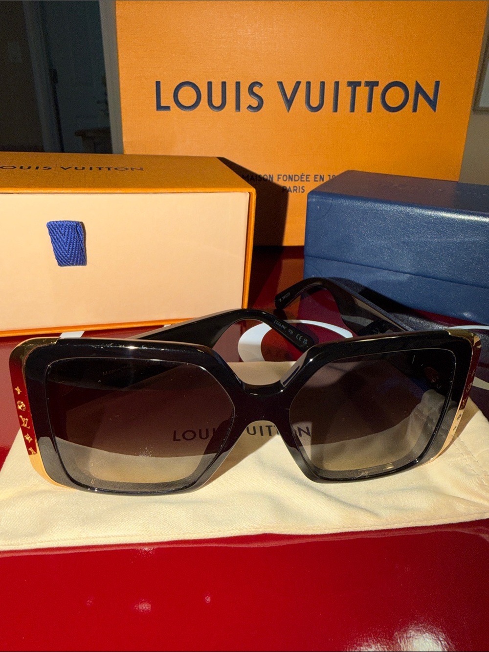 Louis Vuitton Black and Gold Oversized Square Sunglasses